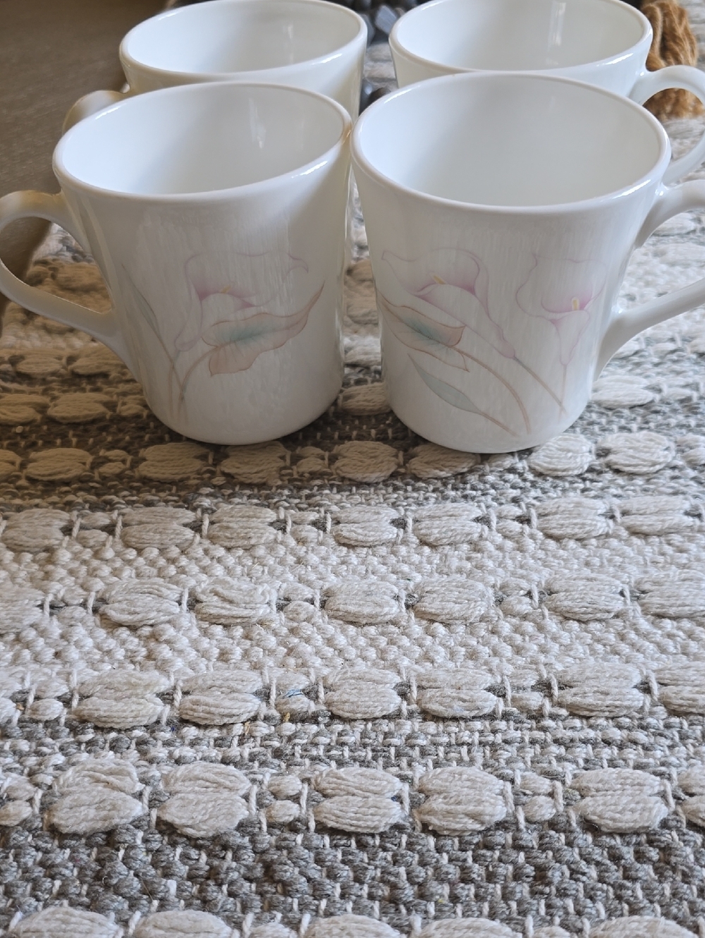 Corningware White Mugs with Soft Pink and Pale Green Floral Motif - Set of 4